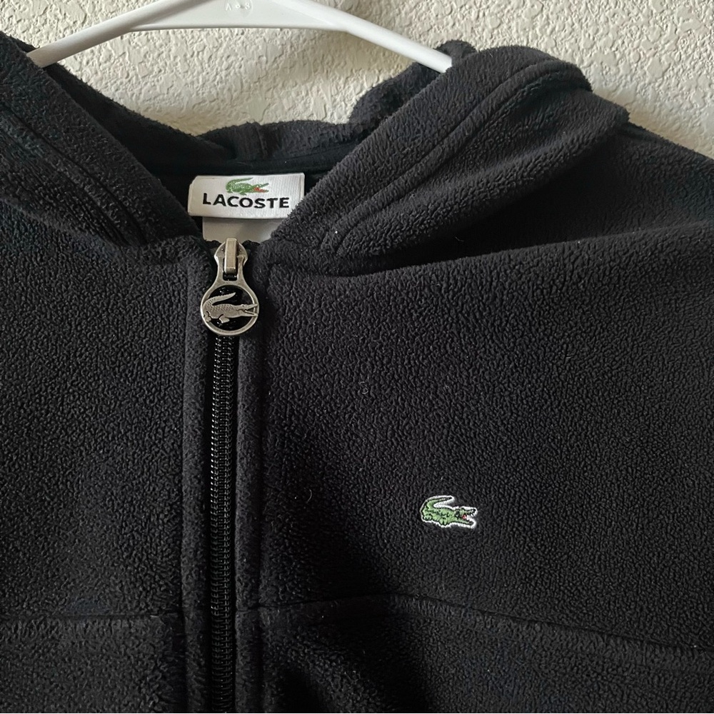 Lacoste Black Women’s Preppy Embroidered Logo Full Zip Fleece Sherpa Jacket 44